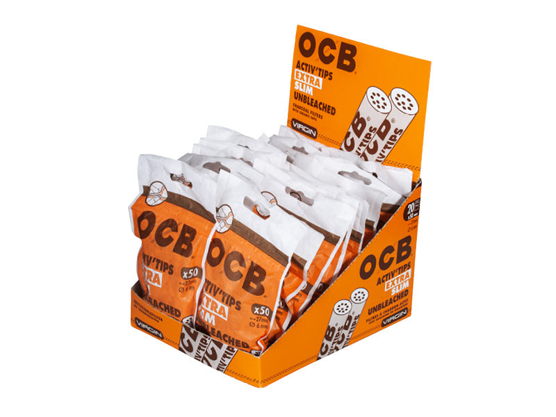 OCB Activ Tips Extra Slim Unbleached - 1 Beutel je 50 Aktivkohlefilter