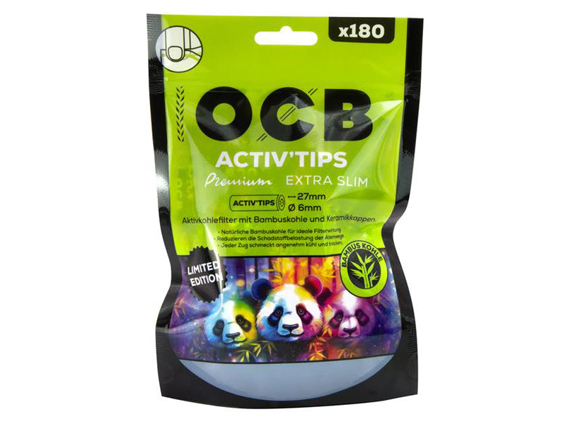 OCB Filter Tips Bamboo, Extra Slim - Aktivkohlefilter; Ø 6 mm; 180 Stück