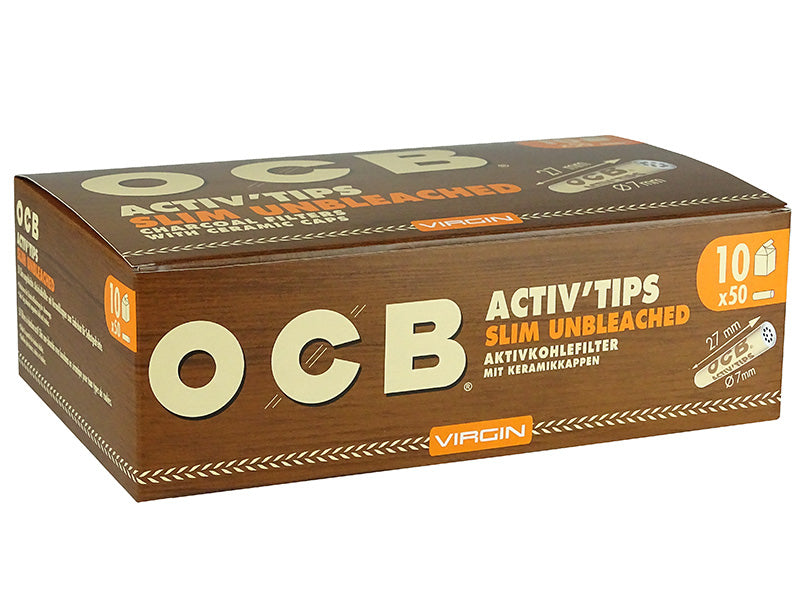 OCB Filter Slim Activ Tips Unbleached - Virgin Aktivkohle 7mm, 50 Stück