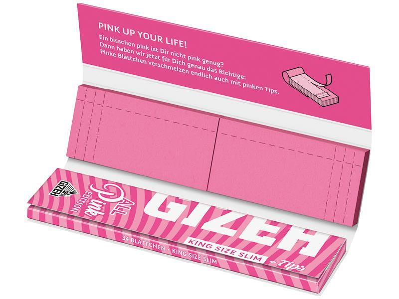 Gizeh All Pink King Size Slim + Tips 26 Hefte je 34 Blatt + 34 Tips