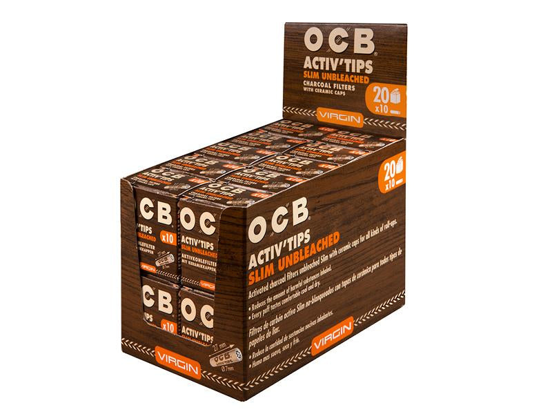 OCB Filter Slim Activ Tips Unbleached - Virgin Aktivkohle 7mm, 10 Stück